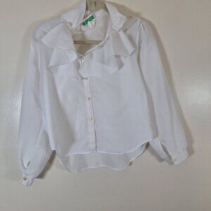 Vintage Jean Kelly White Ruffle Button Down Shirt Women
